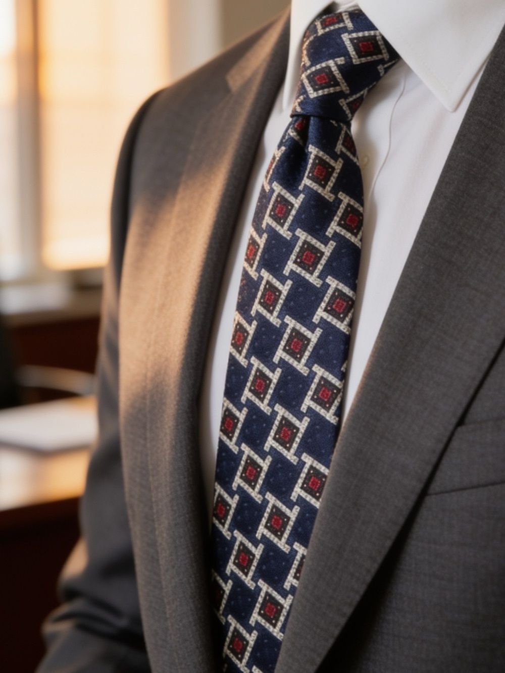 GIVENCHY MENS SILK TIE BLUE WITH GEOMETRIC SHAPES